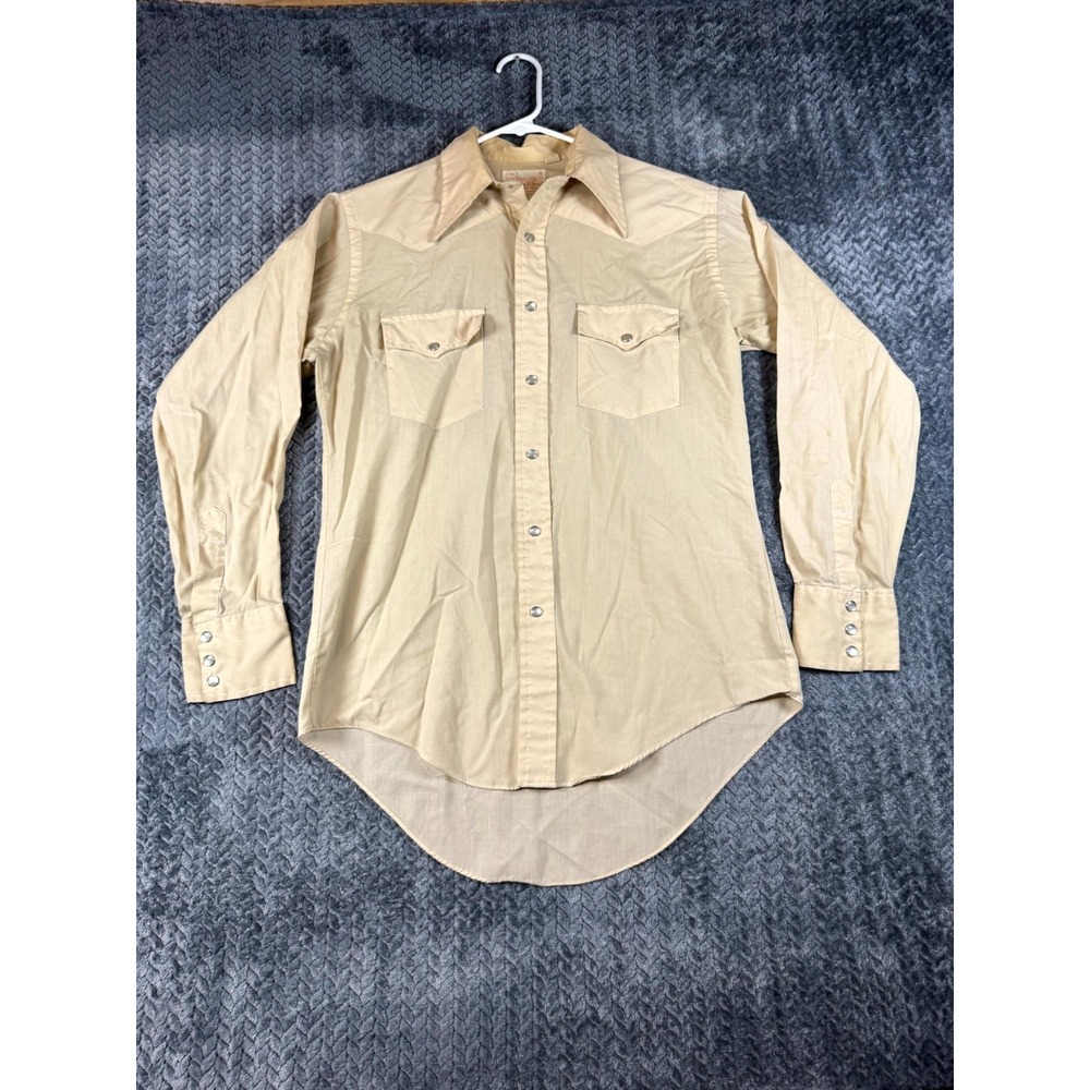 Vintage Double RR Brand Western Shirt Mens Medium Beige High‎ Low Hem Pearl Snap